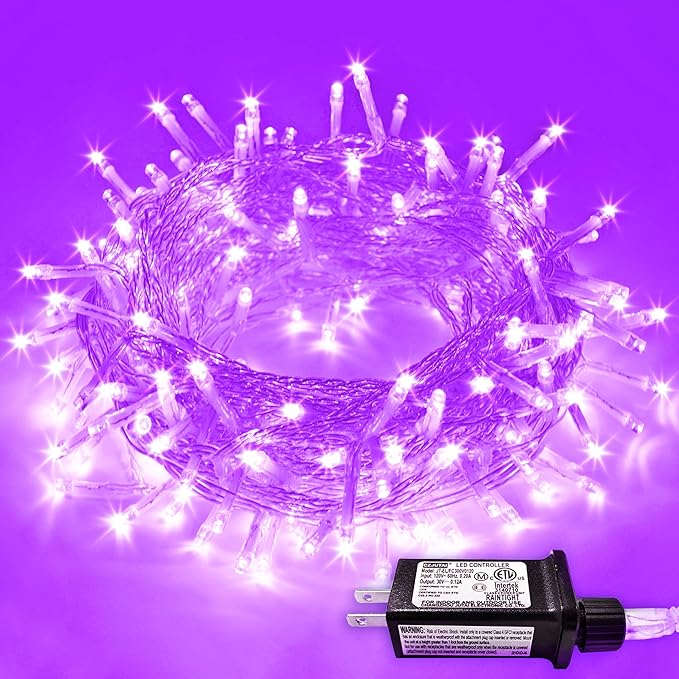 JMEXSUSS Purple Christmas Lights Indoor Outdoor Clear Wire, 66ft 200 LED Purple Lights for Christmas Tree, 8 Modes Purple String Lights Plug in for Christmas Bedroom Garden Party Xmas Decorations-VerdiqueGarden
