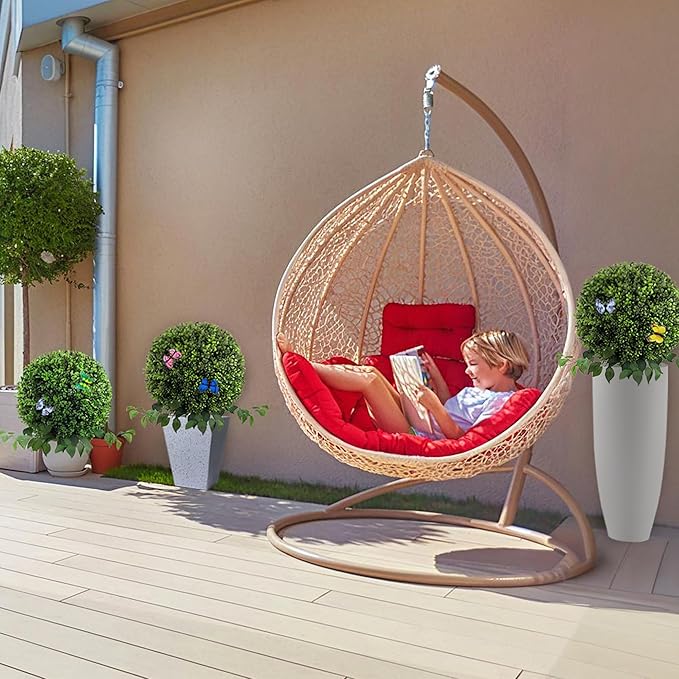 28" Artificial Boxwood Ball Bush, UV Resistant Topiary Tree Faux Boxwood Ball Shaped Porch Bushes with Ground Spike Artificial Bushes for Outdoors Front Door Decor Home Garden-VerdiqueGarden