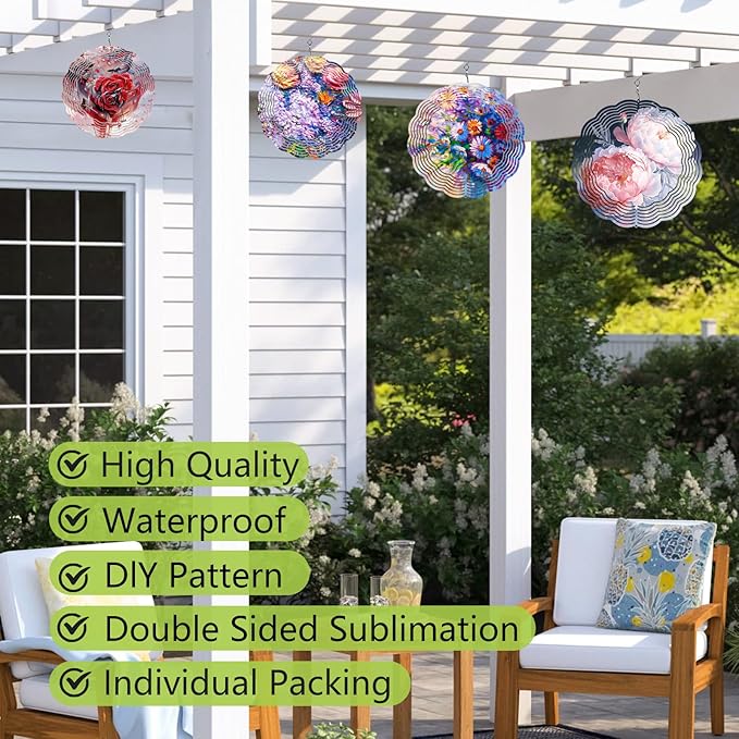 5 Pack Sublimation Wind Spinner Blanks 8 Inch,3D Wind Spinners Sublimation Blanks Products Bulk Aluminum Metal Sublimation Blank Wind Spinner for DIY Gift Indoor Outdoor Decoration-VerdiqueGarden