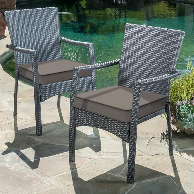 LVTXIII Patio Chair Cushions 19"x19"x3", Water-Repellent Outdoor Seat Cushions for Patio Furniture, Square Chair Pads with Ties for Home Garden Decoration, Set of 2, Dark Grey-VerdiqueGarden