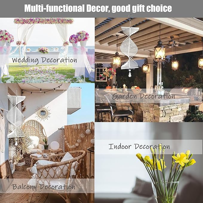 4Pack 11inch Sublimation Wind Spinner Blanks 3D Aluminum Metal Wind Sculpture Kinetic Spinners for Yard and Garden Indoor Art Ornaments Hanging Decoration (Rectangle Helix)-VerdiqueGarden