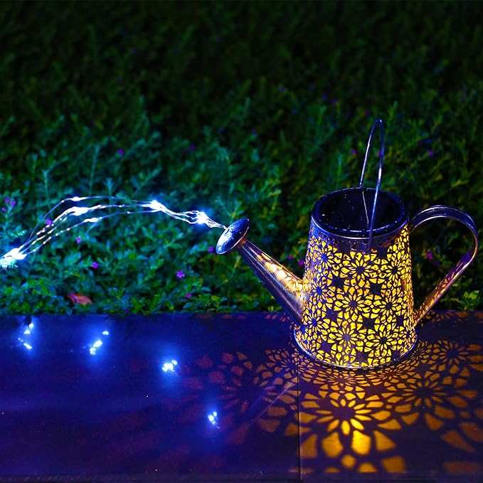 VOOKRY Watering Can with Lights, Large Hanging Solar Lights Outdoor Waterproof, Decorative Retro Metal Solar Garden Decor for Patio Yard Porch Lawn Landscape Gardening Gifts for Mom Grandma Women-VerdiqueGarden