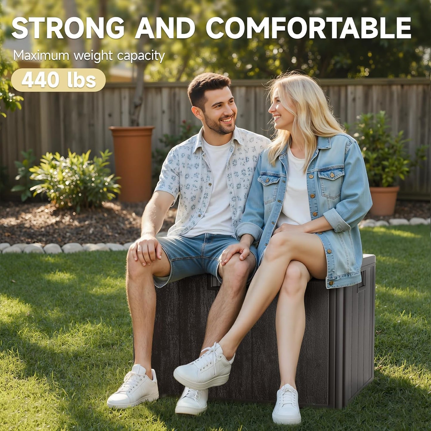 40 Gallon Deck Box, Double Layer Waterproof Resin Outdoor Indoor Storage Box, Lockable & UV Resistant Storage Bin for Patio Furniture, Garden Tools, Pool Accessories (Brown)-VerdiqueGarden