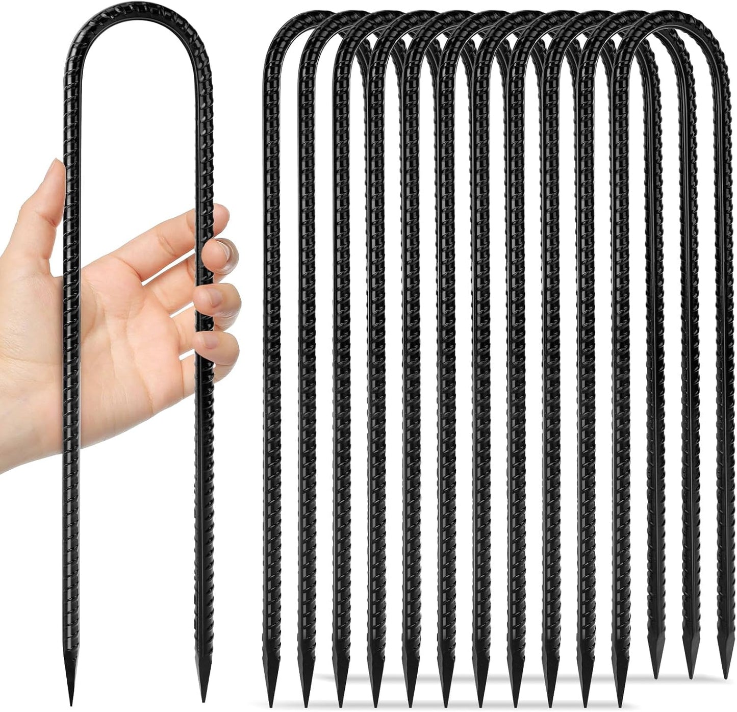 12 inches 12-Pack Trampoline Stakes Anchors High Wind Stake Heavy Duty U Hooks for Ground Lawn Garden Yard Stakes for Decorations Swing Set Shed-VerdiqueGarden