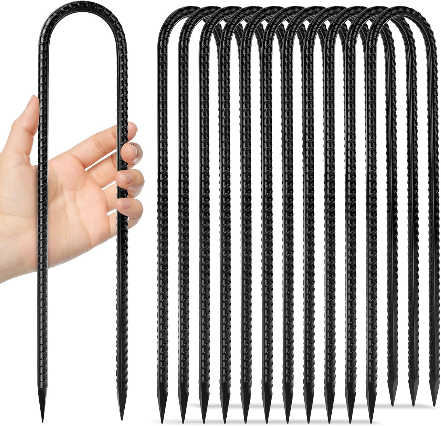 12 inches 12-Pack Trampoline Stakes Anchors High Wind Stake Heavy Duty U Hooks for Ground Lawn Garden Yard Stakes for Decorations Swing Set Shed-VerdiqueGarden