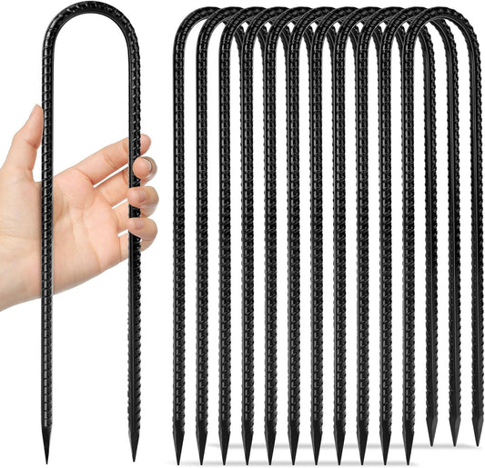 12 inches 12-Pack Trampoline Stakes Anchors High Wind Stake Heavy Duty U Hooks for Ground Lawn Garden Yard Stakes for Decorations Swing Set Shed-VerdiqueGarden