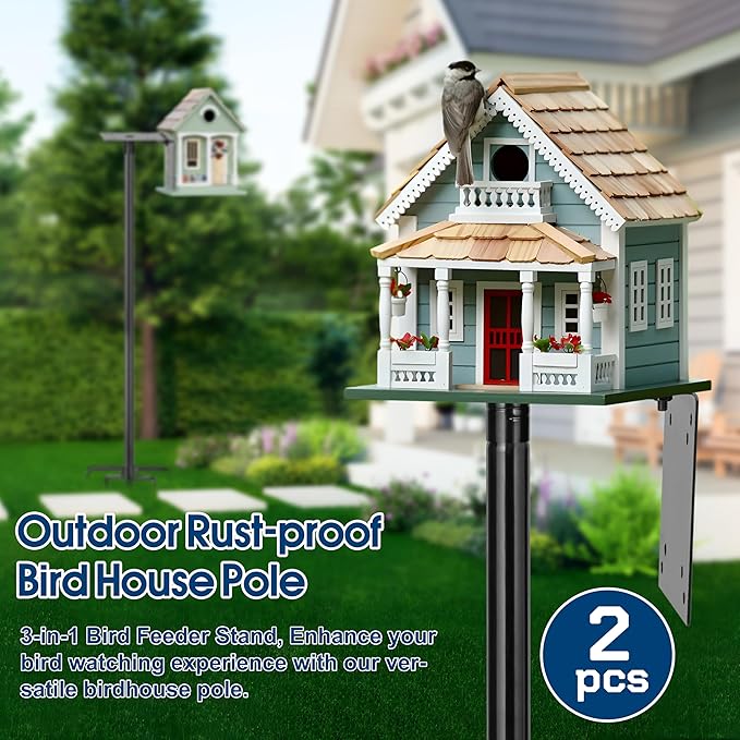 Ottsuls 2 Pack 109 Inch Heavy Duty Bird Feeder Pole Kit for Wild Birds, with 5-Prong Base Feeding Station, Adjustable Birdhouse Stand-VerdiqueGarden