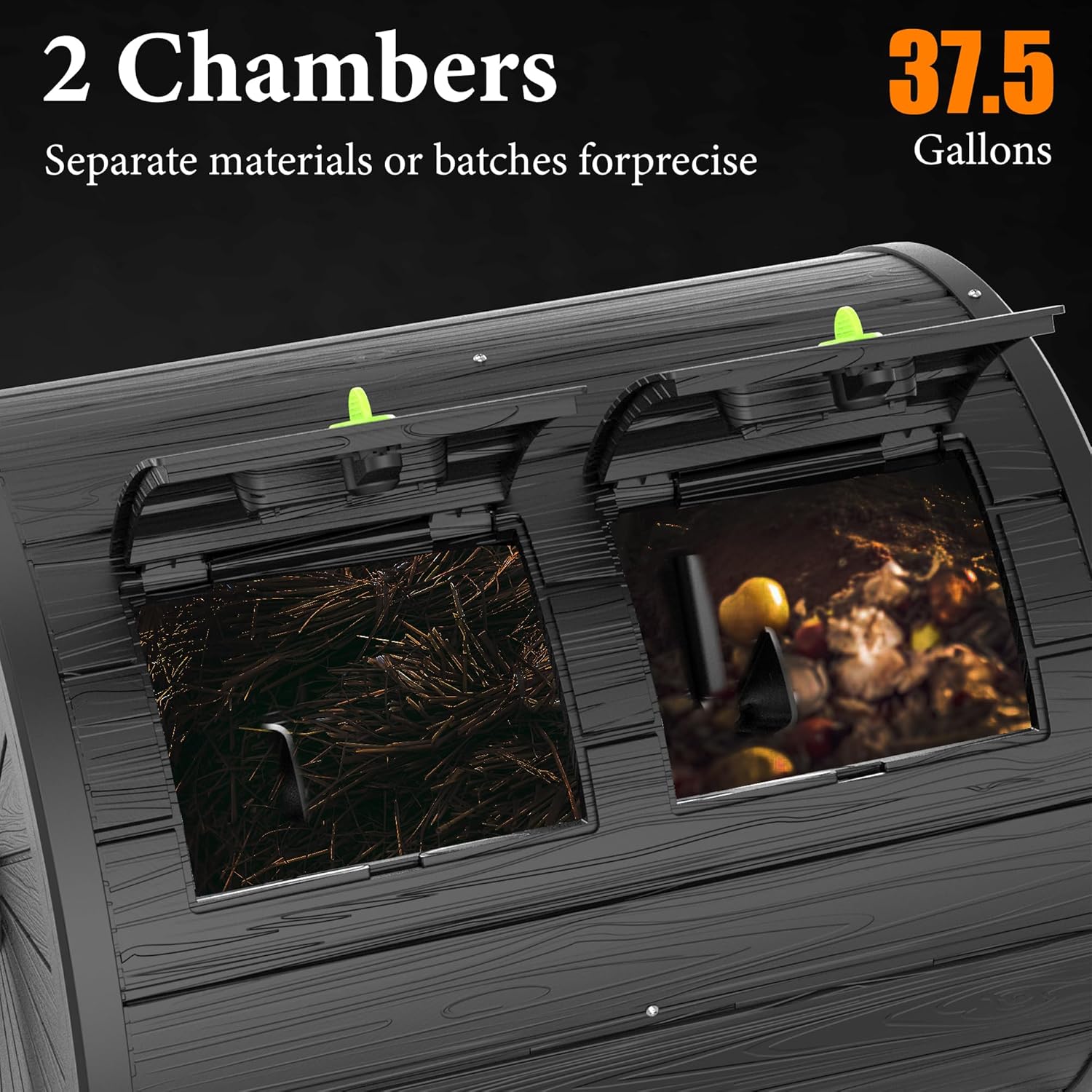 Dual-Chamber Outdoor Compost Tumbler, 37.5-Gallon Efficient Rotating Composter, UV-Resistant and Weatherproof, for Garden, Kitchen, and Yard (Black)-VerdiqueGarden