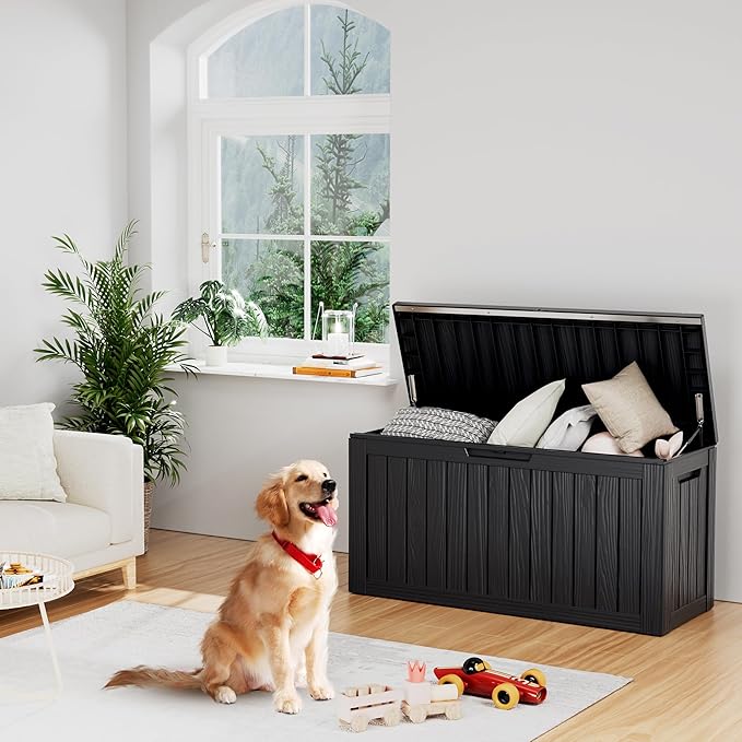 80 Gallon Outdoor Cushion Storage - Waterproof Deck Storage Box & Patio Storage Box, SpaceMax Resin Chest with Lock for Pool/Garden Tools, UV-Resistant, Onyx Black-VerdiqueGarden