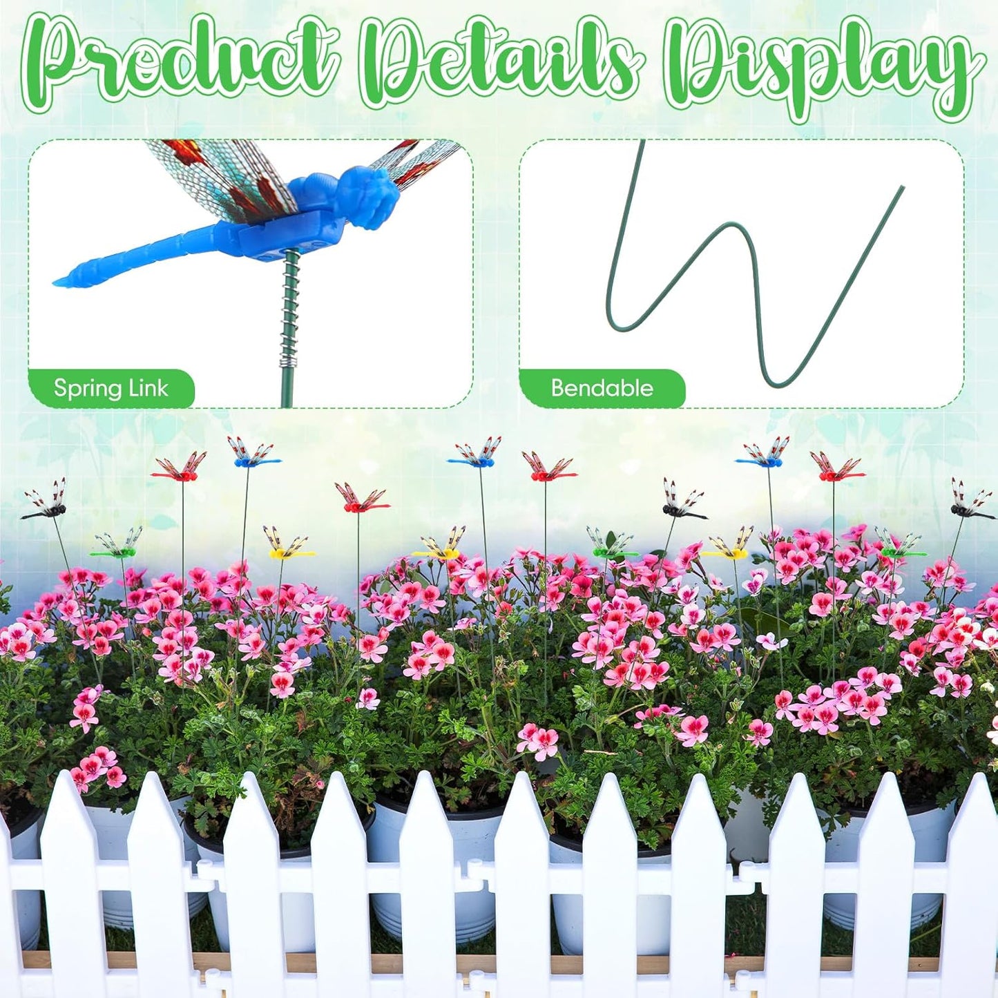 Leinuosen 100 Pcs 2.36" 3D Dragonfly Garden Stakes, Long Dragonfly Stakes Garden Decor Indoor Outdoor Yard Ornaments Flower Pot Patio Decoration(Red, Yellow, Blue, Green, Black)-VerdiqueGarden