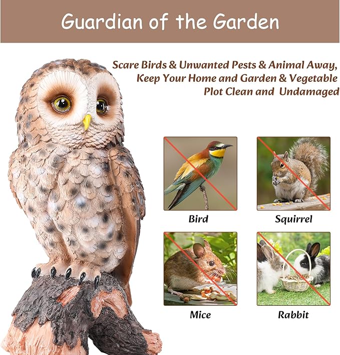 WONDER GARDEN Owl Statue Decor, Outdoor Resin Owl Figurine Owl Sculpture for Home Decor Porch Patio Lawn Yard Decorations or Housewarming Gifts-VerdiqueGarden