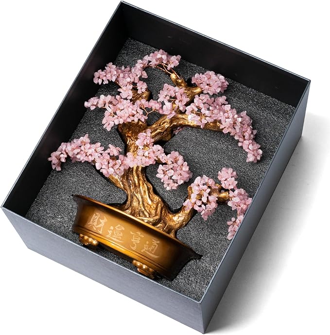 Natural Rose Quartz Gemstone Crystal Bonsai Tree of Life（1,350 Gemstone Count） Large Feng Shui Money Chakra Tree for Luck and Wealth Decoration 20 Inches-VerdiqueGarden