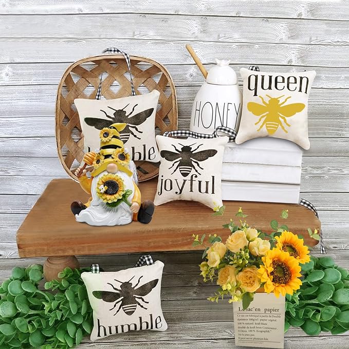 Hodao Bumble Bee Spring Gnome Decorations Honey Bee Gnomes Ornaments World Bee Day Decorations Gifts Fall Thanksgiving Gnomes Figurines Bee for Garden Decor Birthday Gifts for Mom, Grandma, Women-VerdiqueGarden