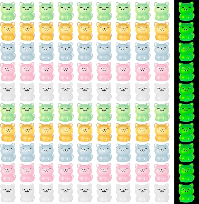 100 Pcs Luminous Mini Cat Figurines Resin Tiny Cat Animal Figurines Glow in The Dark Miniature Cat Statues Ornaments for DIY Cake Decoration Ornaments Crafts Moss Landscape Decoration-VerdiqueGarden