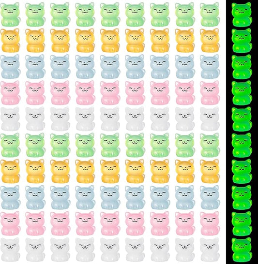 100 Pcs Luminous Mini Cat Figurines Resin Tiny Cat Animal Figurines Glow in The Dark Miniature Cat Statues Ornaments for DIY Cake Decoration Ornaments Crafts Moss Landscape Decoration-VerdiqueGarden