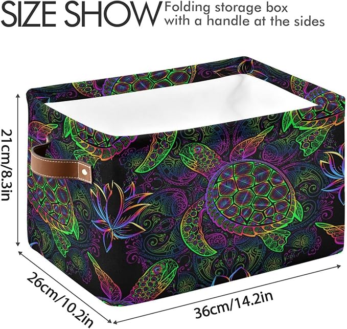 Rectangular Storage Basket Neon Animal Turtle Tortoise Organizer Bin Shelf Baskets For Clothes For Home Office Dorm-VerdiqueGarden