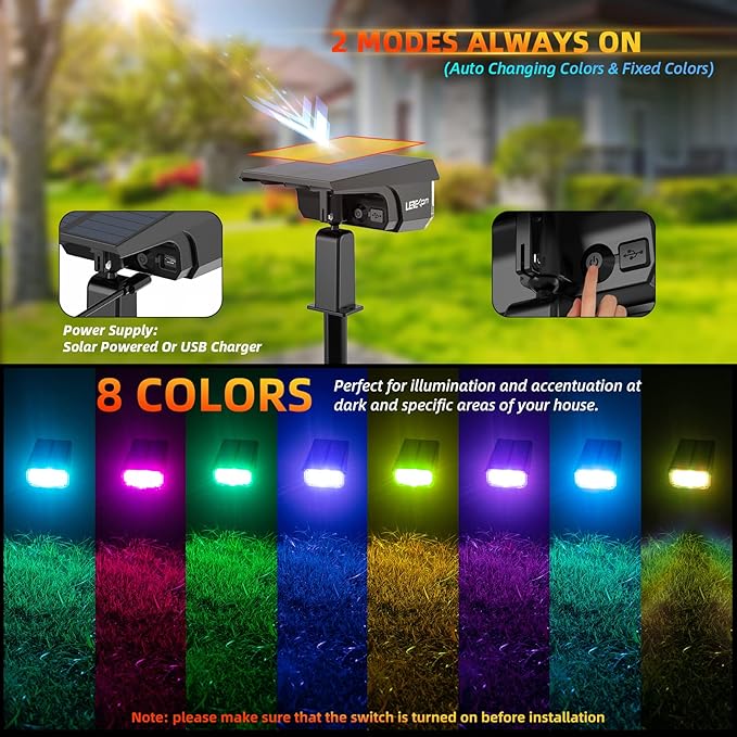 Solar Spotlights Outdoor,40 LEDs Color Changing RGB Landscape Path Lights,USB & Powered Multicoloured Spotlights,14 Colors Auto Cycling for Yard,Garden,2 Pack-VerdiqueGarden