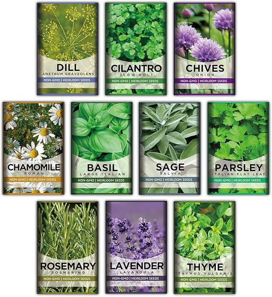 10 Kit Non-GMO Growing into Thyme, Lavender, Chamomile, Dill, Chives, Cilantro, Rosemary, Basil, Parsley, Sage Indoor/Outdoor for Kitchen Windowsill Gardening Gift-VerdiqueGarden