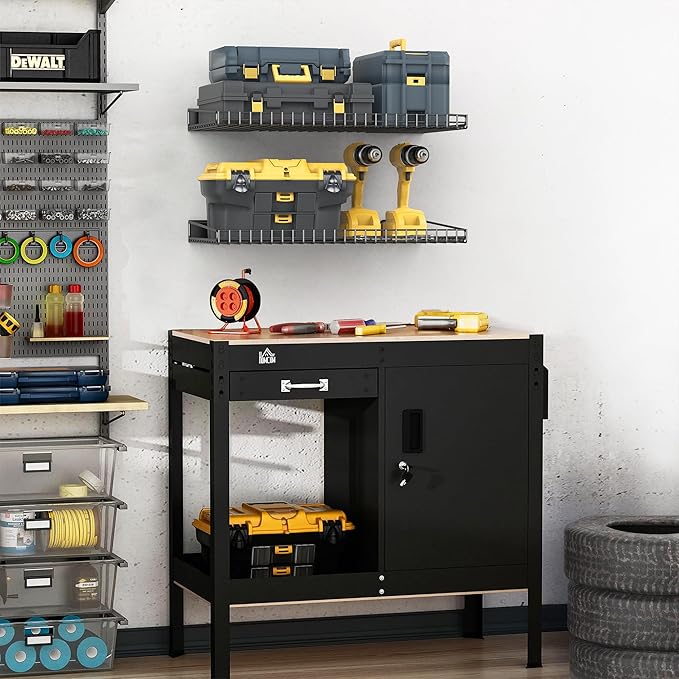 Ultrawall Wall Mounted Storage Shelf for Garage, 2 Pack Metal Shelf Rack, Heavy-Duty Wall Organizer Shelves Suitable for Shop, Shed, Garage 23.5inch x 12inch(Black)-VerdiqueGarden