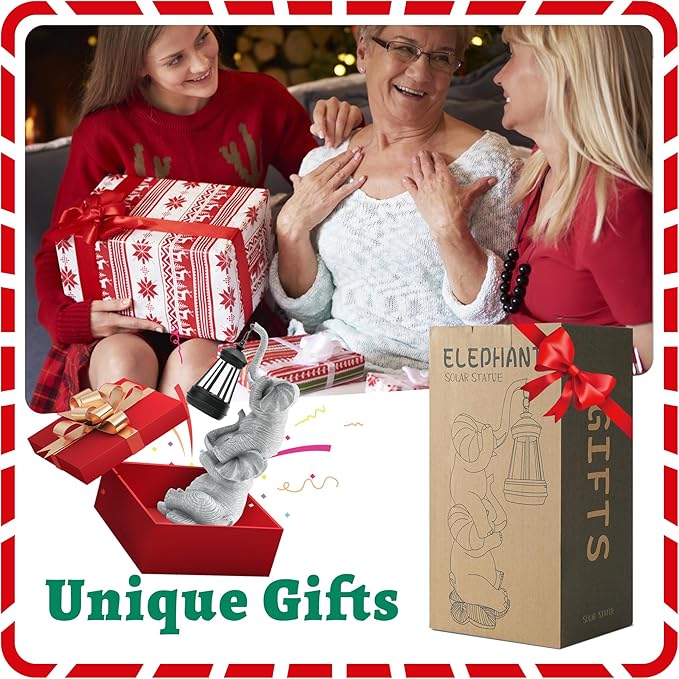 Solar Elephant Garden Statue with LED Lights - Waterproof Outdoor Decor for Patio, Yard, Balcony - Unique Elephant Gifts for Women, Mom, Grandma - Birthday, Mother’s Day, Housewarming Gift-VerdiqueGarden