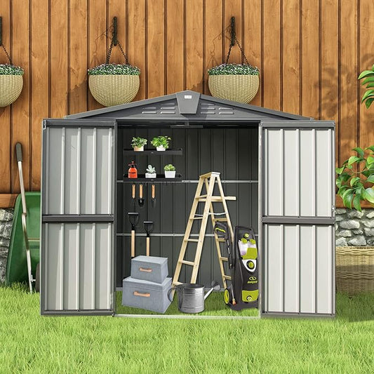 Domi 10’ x 8’ Outdoor Storage Shed, Metal Sheds Tool Storage Gable Roof with Lockable Door & Air Vents, Outdoor Galvanized Steel Sheds for Backyard,Garden,Patio,Lawn-VerdiqueGarden