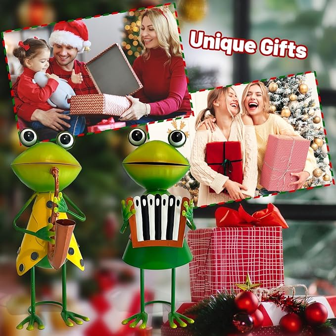 HONGLAND Metal Frog Garden Decor - Metal Frog Outdoor Statue -Funny Garden Frog Decorations - 3D Frog Figurine - Christmas Holiday Housewarming Gifts Lawn Patio Yard Garden Decor (Saxophone)-VerdiqueGarden