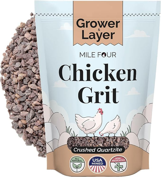 Chicken Grit for Layer & Grower Chickens Age 8-20+ Weeks - 100% Natural Mineral Chicken Grit Quartzite, Poultry Grit, USA Mined, 4 lbs-VerdiqueGarden