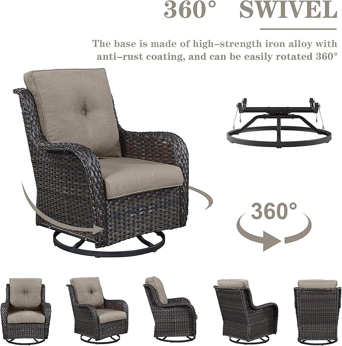 Outdoor Patio Furniture Set - 7 Piece Brown Wicker Conversation Patio Furniture Set All Weather Swivel Chairs with Ottoman and Loveseat Glider Chair for Deck Balcony Backyard-VerdiqueGarden