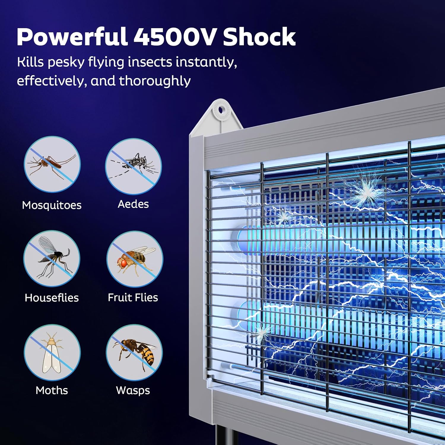 Solar Bug Zapper Outdoor, Mosquito Zapper Waterproof Electric Fly Zapper Rechargeable Mosquito Killer Lamp with 10W Solar Panel, 4500V Cordless Fly Trap for Backyard, Patio, Garden, RV, Camping-VerdiqueGarden