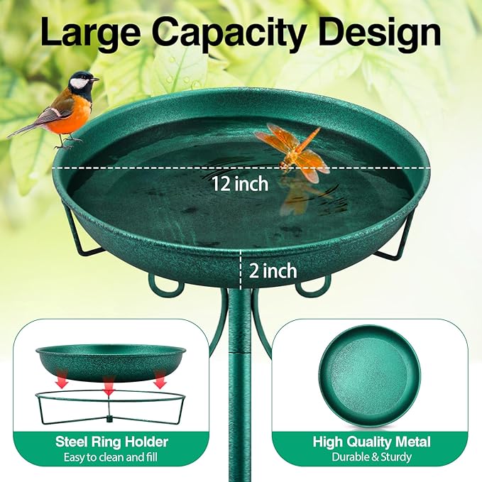 Daoeny 35In Metal Bird Bath for Outside, Vintage Freestanding Birdbaths & Birdfeeder, Bird Baths Feeder Bowl for Outdoors Garden Patio Yard Lawn Decor, Upgraded 5-Pronged Base (Green)-VerdiqueGarden