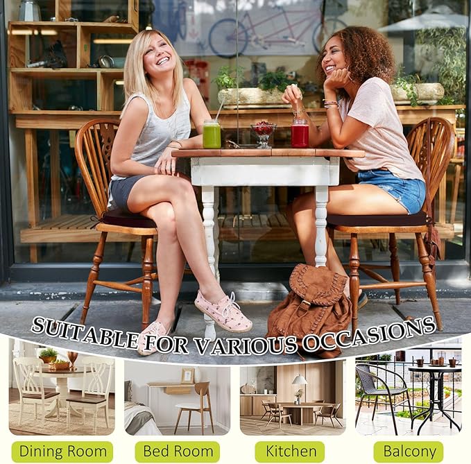 Chair Cushions for Dining Chairs, Indoor Chair Cushions with Ties，Waterproof Chair Pads Set of 4, Brown, 17x16x2.5 Inch-VerdiqueGarden