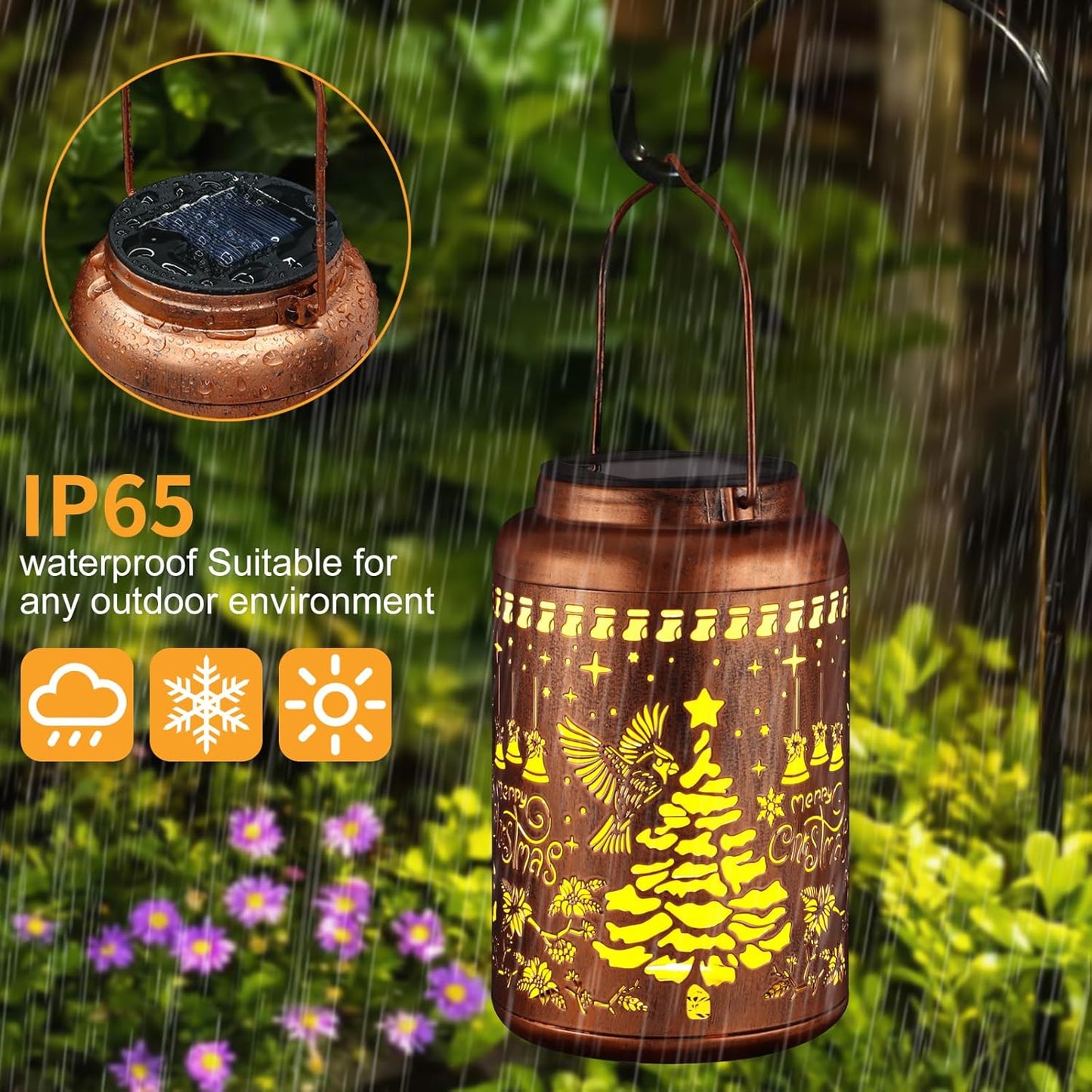 Solar Lanterns Outdoor Waterproof Garden Decor Birthday Gifts for Women Mom Grandma Hanging Lights Metal Decoration Outside for Yard, Patio,Backyard,Porch(Christmas Red Bird)-VerdiqueGarden