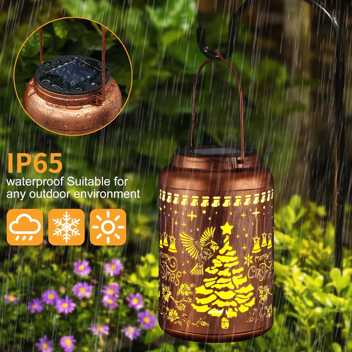 Solar Lanterns Outdoor Waterproof Garden Decor Birthday Gifts for Women Mom Grandma Hanging Lights Metal Decoration Outside for Yard, Patio,Backyard,Porch(Christmas Red Bird)-VerdiqueGarden