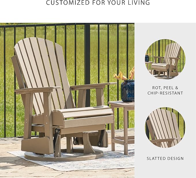 Signature Design by Ashley Hyland Wave Casual Weather Resistant HDPE Outdoor Swivel Glider Chair, Light Brown-VerdiqueGarden