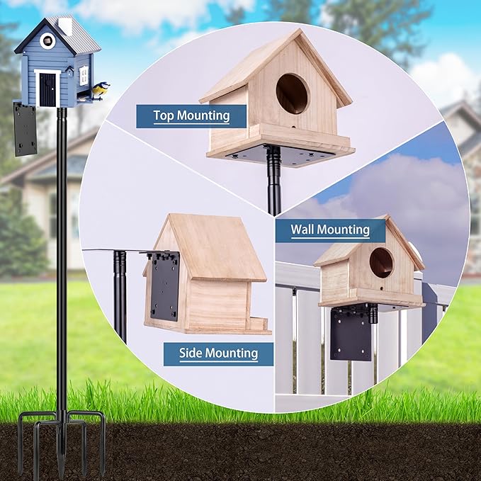 Ottsuls Bird Feeder Pole, 109 Inch Heavy Duty Bird House Pole Kit for Outdoors, with 5-Prong Base Feeding Station for Wild Birds Watching, Adjustable Feeder Stand (House Not Included)-VerdiqueGarden