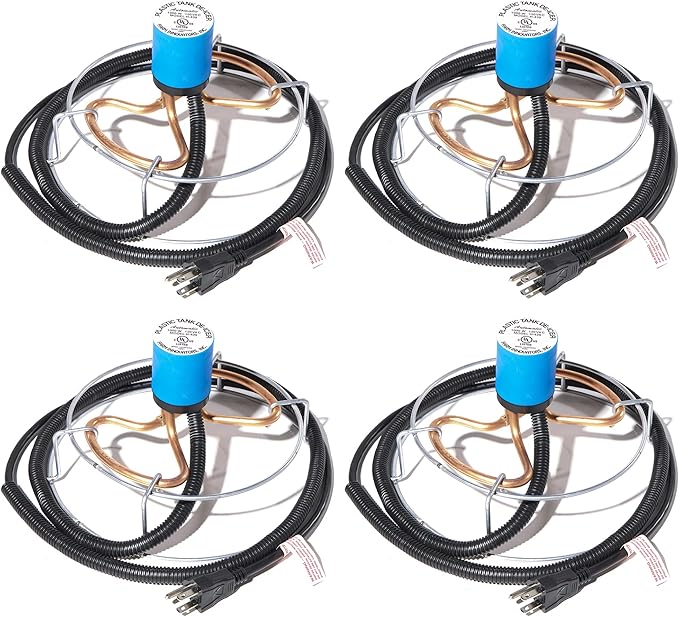 Farm Innovators H-439 1000 Watt Cast Aluminum Submergible Water Tank Deicers with Chew Proof Cords and Self Regulating Thermostats, Silver (4 Pack)-VerdiqueGarden