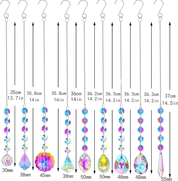 KANPURA 9 PCS Crystal Rainbow Suncatchers, Hanging Crystals Sun Catchers with Chain for Windows, Colorful Suncatcher Prism Pendant Hanging Crystals for Home Wedding Decor-VerdiqueGarden