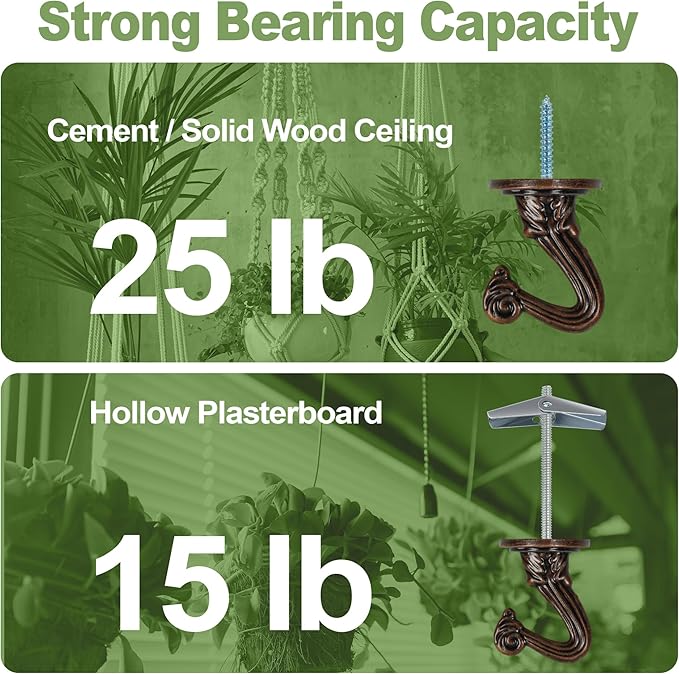 Ceiling Swag Hook Sets - Heavy Duty Hooks with Mounting Hardware for Hanging Plant, Ceiling or Extender Chains - Easy Install with Screws/Brackets-VerdiqueGarden