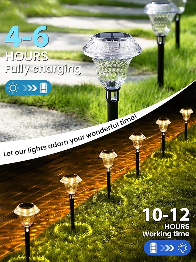 SOLPEX Solar Pathway Lights Garden Decor for Yard, Garden Lights Solar Powered Waterproof Landscape Lighting, Solar Outdoor Lights Porch Decor for Path Walkway Driveway (8 Pack Warm White)-VerdiqueGarden