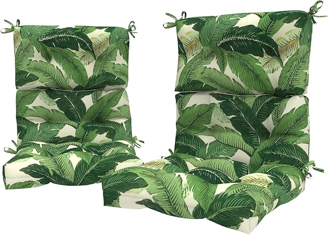 LVTXIII Outdoor Seat/Back Chair Cushion Patio Tufted High Back Cushion, Seasonal Replacement Rocking Chair Cushion with Ties (22” W x 20D”, Set of 2, Swaying Palms Green)-VerdiqueGarden