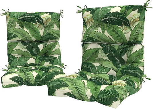 LVTXIII Outdoor Seat/Back Chair Cushion Patio Tufted High Back Cushion, Seasonal Replacement Rocking Chair Cushion with Ties (22” W x 20D”, Set of 2, Swaying Palms Green)-VerdiqueGarden