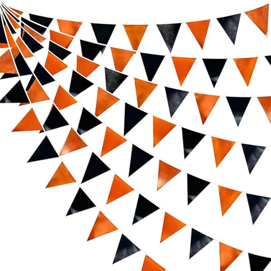 Black Orange Party Decoration Metallic Fabric Triangle Pennant Banner Flag Bunting Garland for Graduation Halloween Fall Autumn Thanksgiving Birthday Wedding Baby Shower Bridal Shower Party Supplies-VerdiqueGarden