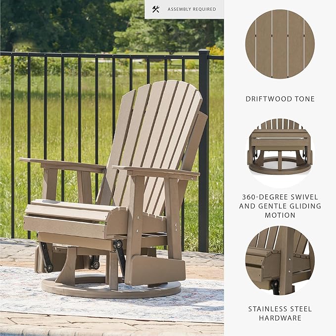 Signature Design by Ashley Hyland Wave Casual Weather Resistant HDPE Outdoor Swivel Glider Chair, Light Brown-VerdiqueGarden