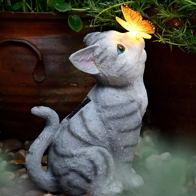 Cat Garden Figurines Outdoor Decor Solar Statue with LED Lights for Patio Lawn Yard Art Decoration Housewarming Garden Gift-VerdiqueGarden