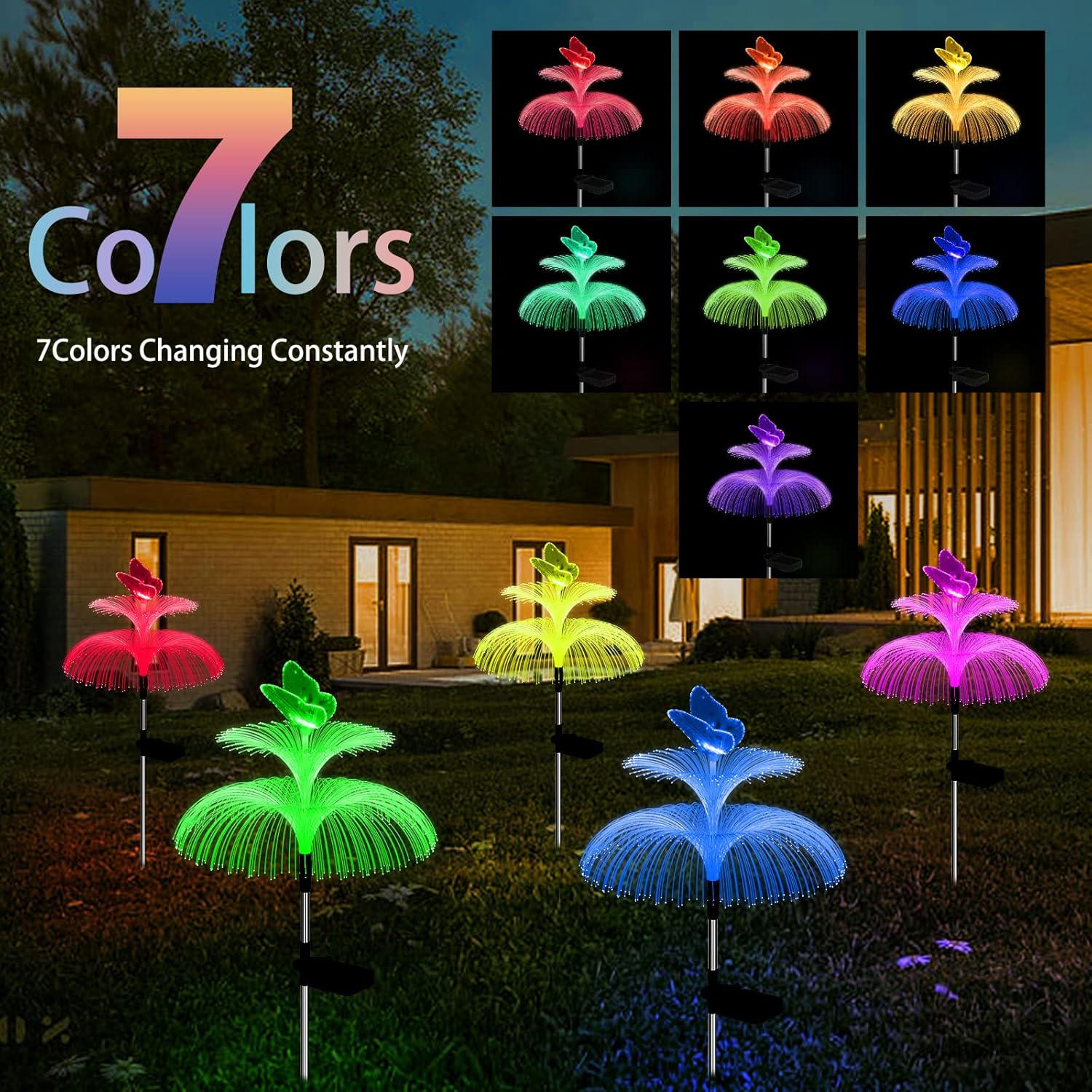 Solar Garden Lights Waterproof 3 Pack Solar Lights Outdoor Decorative 7 Color Changing Double Jellyfish and Butterfly Flower Garden Decor Yard Christmas Pool Outdoor, Gifts for Mother's Women-VerdiqueGarden