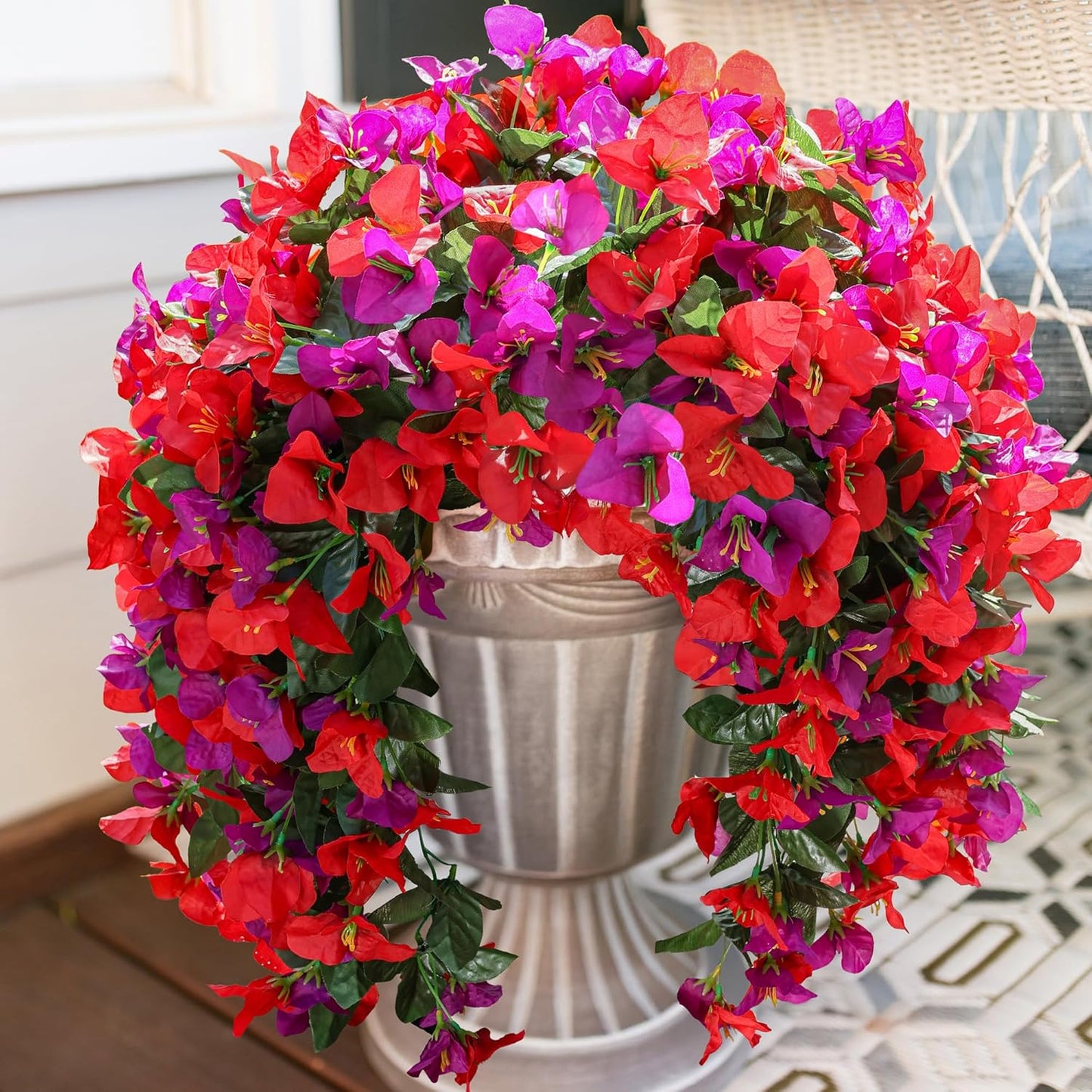 Bougainvillea Artificial Hanging Flowers Plants for Outdoors Decoration, 2pcs Fake Flowers Bougainvillea Vines Realistic UV Resistant Silk Flower for Outside Planter Porch Patio Yard Urn, Mix-VerdiqueGarden