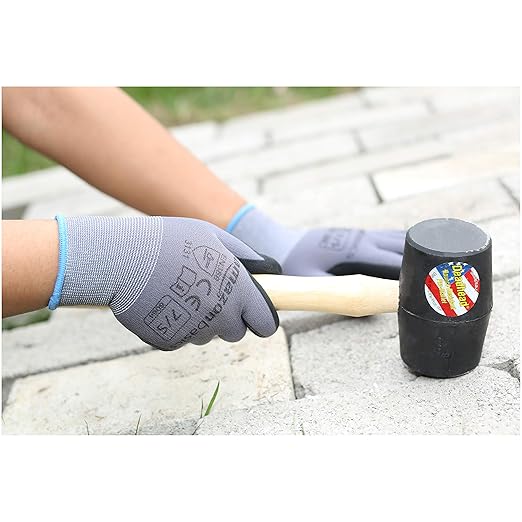 Amazon Basics Micro-Foam Nitrile Coated Work Gloves, Nylon Liner Fiber, Touch Screen, Grey, Size 7/S, 12-Pair-VerdiqueGarden