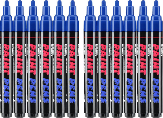Blue Paint Pens Paint Markers - 12 Pack Permanent Quick Dry Waterproof Marker Pens for Rocks Wood Fabric Plastic Canvas Glass Mugs Metal Tire Stone-VerdiqueGarden