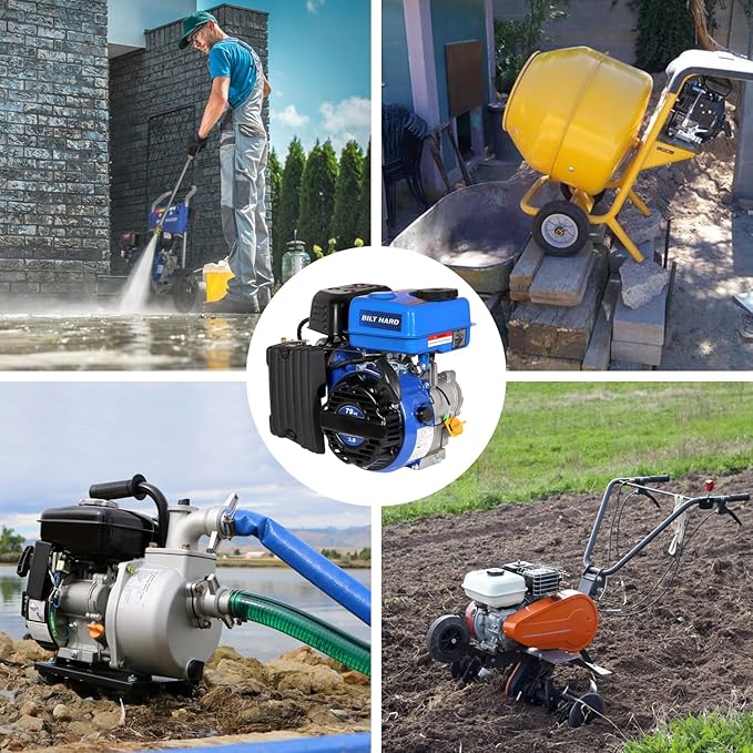 BILT HARD Gas Engine 79cc 2 HP, Gas Motor for Log Splitter, Pressure Washer and Water Pump, EPA & CARB Certified, 4 Stroke OHV Horizontal Shaft with Recoil Start-VerdiqueGarden