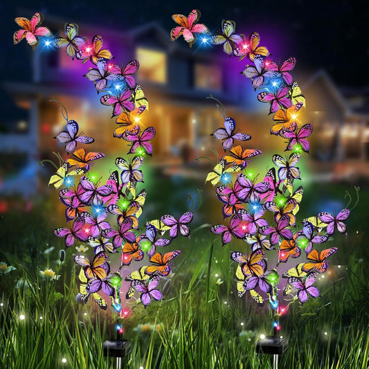 Solar Garden Lights Outdoor, Waterproof Solar Butterfly Lights 2 Pack Willow Vine Light with 80 LED 33 Butterfly Colorful Lighting for Garden Yard Lawn Outdoor Decor, Gift for Mom Women Mother's Day-VerdiqueGarden